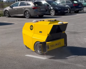 Autonomous Pavement Marking Robot painting a line in a parking lot