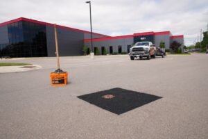 Da-Lee Instarmac Permanent Pothole Repair Install Complete on asphalt parking lot